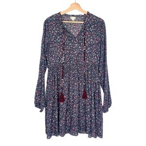 Hem & Thread Floral Mini Dress Long Sleeve Tiered Babydoll Empire Waist Large